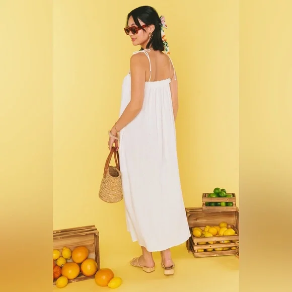 NWT Show Me Your MuMu Angel Maxi Dress White Linen Size Small Honey Moon Beach - Picture 4 of 4